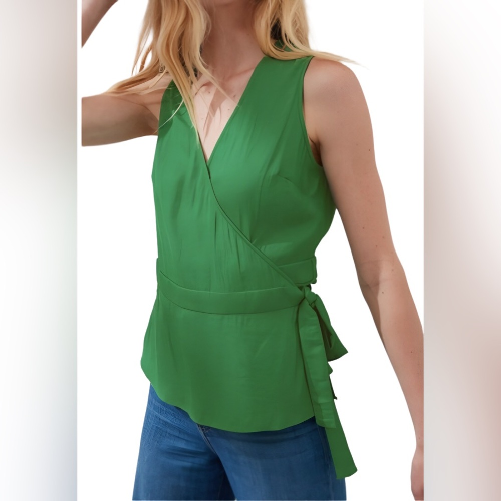 Banana Republic Jade Green Peplum Wrap Blouse - Petite S